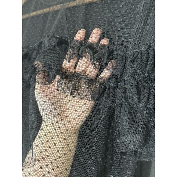 FOREVER 21 Black Polka Dot Sheer Ruffled Blouse Top Whimsigoth Fairy Grunge - Picture 3 of 7